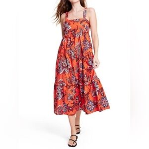 Rhode x target Women's Orange Floral Tiered Midi Dress